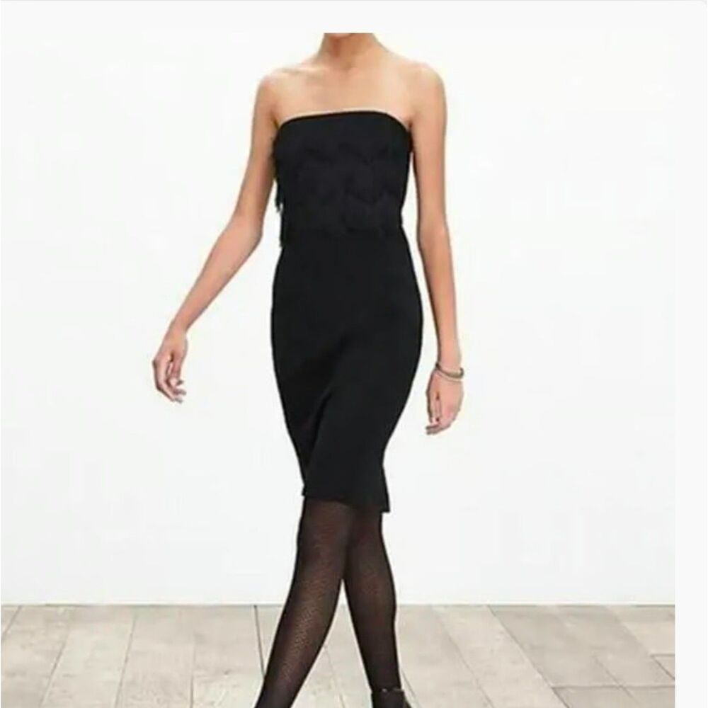 Banana Republic Black Strapless Fringe Knit Dress Size 00P